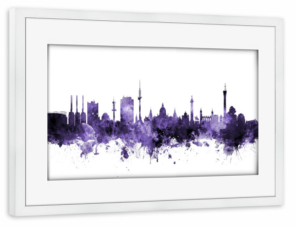 Poster mit Rahmen weiß "Hannover Germany Skyline 3" artboxONE - Städte,Reise,Ultraviolet,Städte / Weitere
