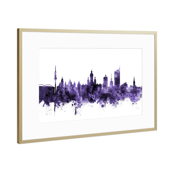 Poster mit Rahmen Gold "Leipzig Germany Skyline 3" artboxONE - Städte,Reise,Ultraviolet,Städte / Weitere
