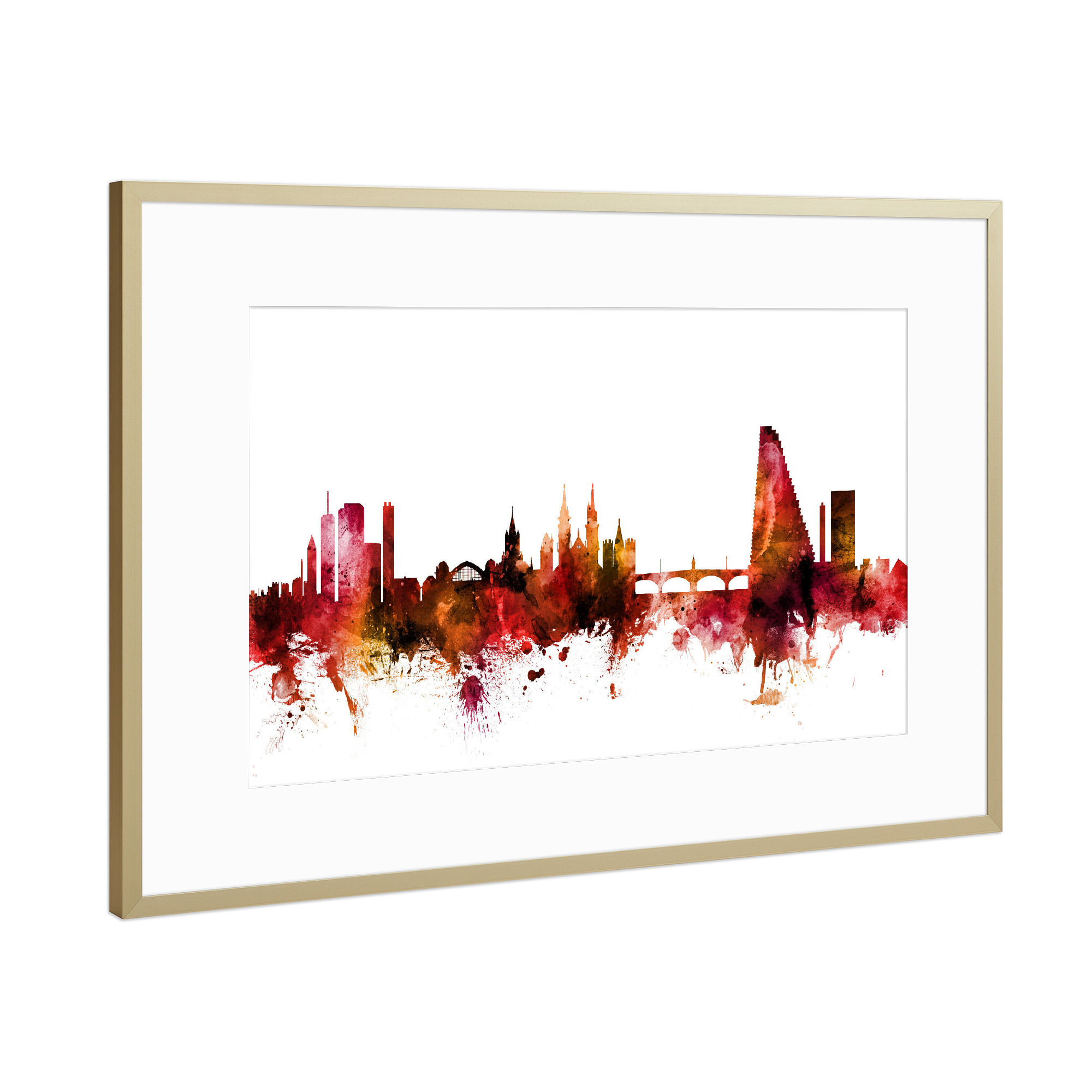 Poster mit Rahmen Gold "Basel Switzerland Skyline Red" artboxONE - Städte,Reise