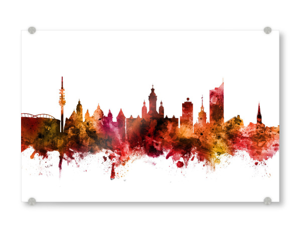 Acrylglasbild "Leipzig Germany Skyline Red" artboxONE - Städte,Reise,Städte / Weitere