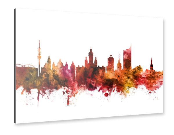 Alu-Dibond "Leipzig Germany Skyline Red" 30x20 cm artboxONE