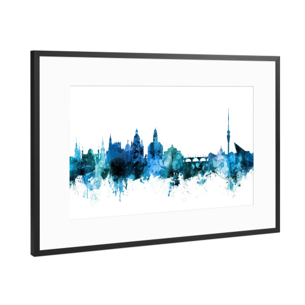Poster mit Rahmen Schwarz (Metallic) "Dresden Germany Skyline Blue" artboxONE - Städte,Reise,Städte / Dresden