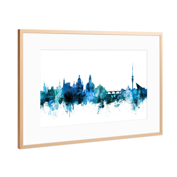 Poster mit Rahmen Kupfer "Dresden Germany Skyline Blue" artboxONE - Städte,Reise,Städte / Dresden