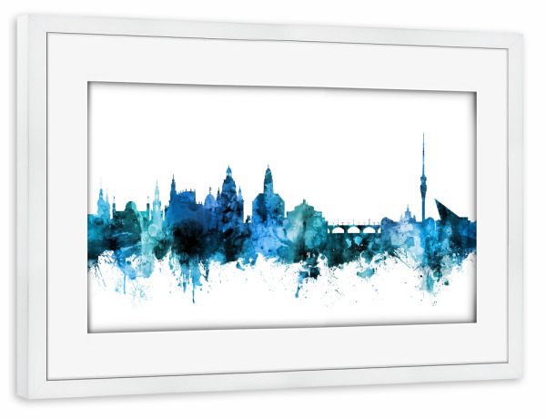 Poster mit Rahmen weiß "Dresden Germany Skyline Blue" artboxONE - Städte,Reise,Städte / Dresden