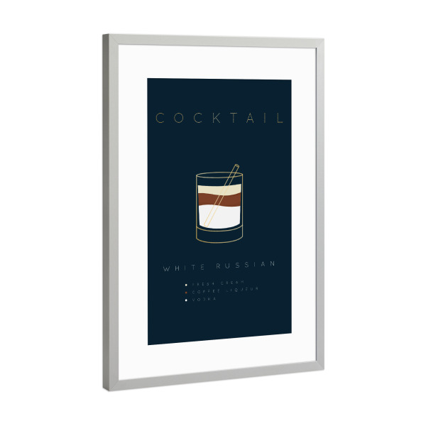 Poster mit Rahmen Silber "White Russian cocktail flat blue" artboxONE - Essen & Trinken,Essen & Trinken / Alkohol