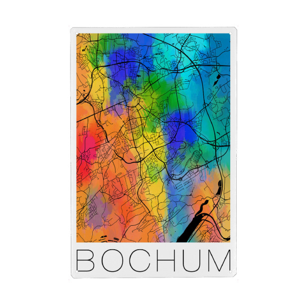 Holzbild "Retro Map of Bochum" artboxONE - Städte,Städte / Weitere,Kartografie - Retro,Map,Watercolor,Germany,Bochum