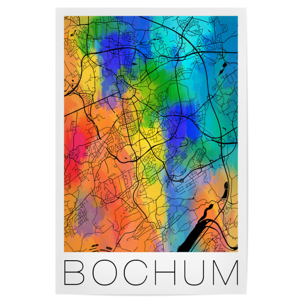 Poster 30x20 cm "Retro Map of Bochum" artboxONE - Städte,Städte / Weitere,Kartografie - Retro,Map,Watercolor,Germany,Bochum