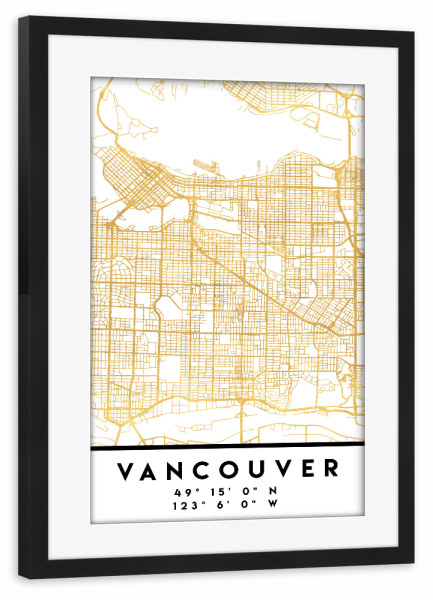 Poster mit Rahmen schwarz "VANCOUVER CANADA STREET MAP ART" artboxONE - Städte,Reise,Kartografie