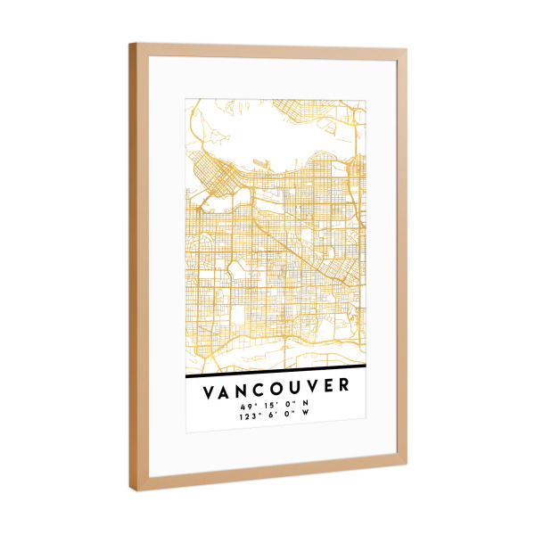 Poster mit Rahmen Kupfer "VANCOUVER CANADA STREET MAP ART" artboxONE - Städte,Reise,Kartografie
