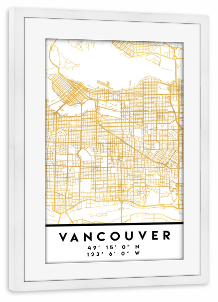 Poster mit Rahmen weiß "VANCOUVER CANADA STREET MAP ART" artboxONE - Städte,Reise,Kartografie