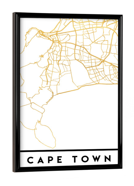 Poster mit schwarzem Rahmen "CAPE TOWN SOUTH AFRICA STREET MAP" artboxONE - Städte,Reise,Kartografie