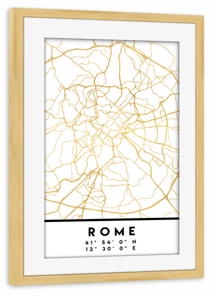 Poster mit Rahmen kiefer "ROME ITALY STEET MAP ART" artboxONE - Städte,Reise,Städte / Rom,Kartografie