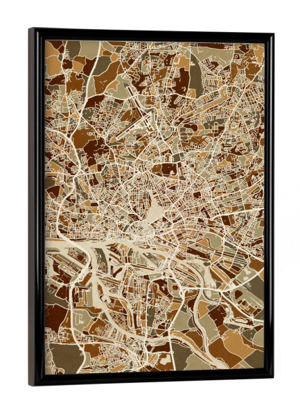 Poster mit schwarzem Rahmen "Hamburg Germany City Map brown" artboxONE - Städte / Berlin,Reise,Kartografie
