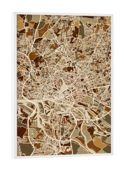Poster mit weißem Rahmen "Hamburg Germany City Map brown" artboxONE - Städte / Berlin,Reise,Kartografie