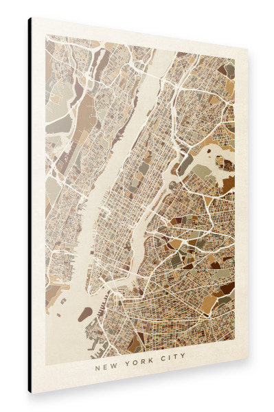 Alu-Dibond "New York City Street Map brown" 30x20 cm artboxONE