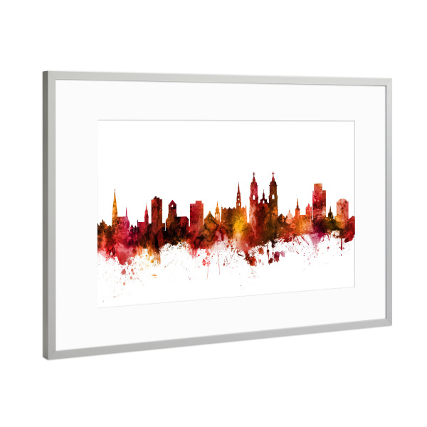 Poster mit Rahmen Silber "St Gallen Skyline Red" artboxONE - Städte,Reise