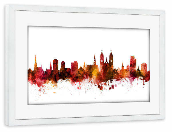 Poster mit Rahmen weiß "St Gallen Skyline Red" artboxONE - Städte,Reise