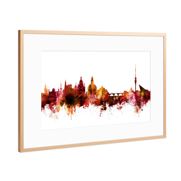 Poster mit Rahmen Kupfer "Dresden Germany Skyline Red" artboxONE - Städte,Reise,Städte / Dresden