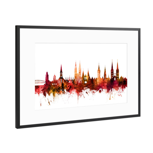 Poster mit Rahmen Schwarz (Metallic) "Lubeck Germany Skyline Red" artboxONE - Städte,Reise,Städte / Weitere