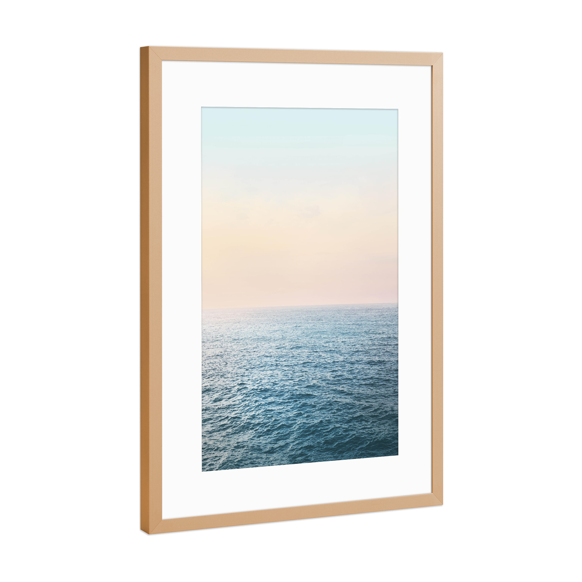 Poster mit Rahmen Kupfer "Peaceful" artboxONE - Natur,Reise - Ozean,Meer,Blau,Himmel,Blush sky,Ruhe,Nautisch,Strand,Fotografie,Friedlich art