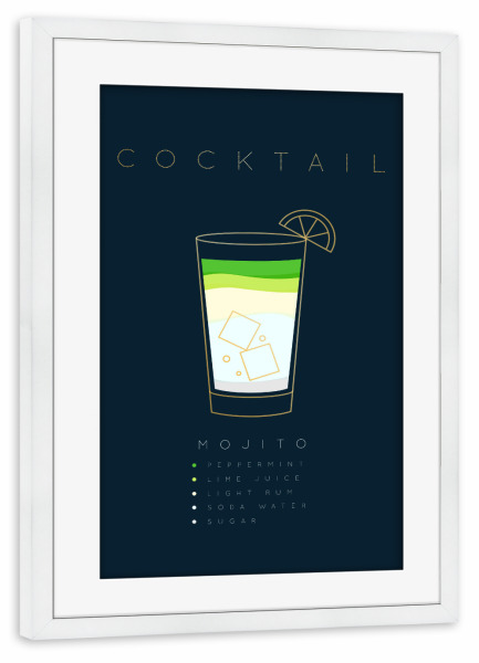 Poster mit Rahmen weiß "Mojito cocktail flat blue" artboxONE - Essen & Trinken,Essen & Trinken / Alkohol
