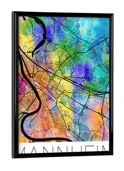 Poster mit schwarzem Rahmen "Retro Map of Mannheim colour" artboxONE - Städte,Städte / Weitere,Kartografie - Retro,Map,Mannheim,Germany