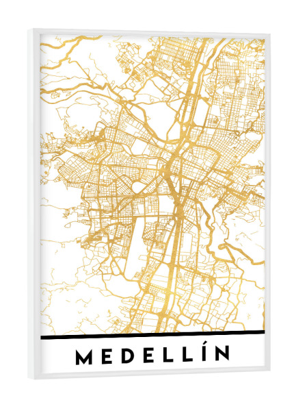 Poster mit weißem Rahmen "MEDELLIN COLOMBIA STREET MAP ART" artboxONE - Städte,Reise,Kartografie