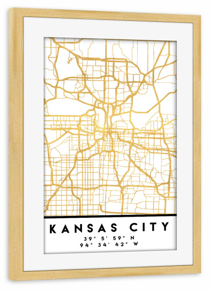 Poster mit Rahmen kiefer "KANSAS CITY MISSOURI STRET MAP ART" artboxONE - Städte,Reise,Kartografie