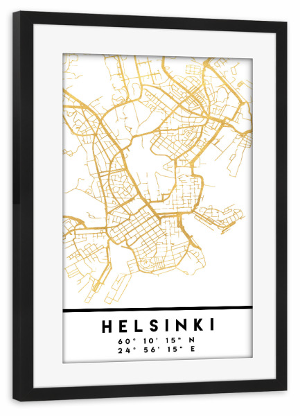 Poster mit Rahmen schwarz "HELSINKI FINLAND STREET MAP ART" artboxONE - Städte,Reise,Kartografie