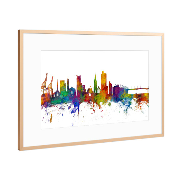 Poster mit Rahmen Kupfer "Southampton England Skyline colour" artboxONE - Städte,Reise