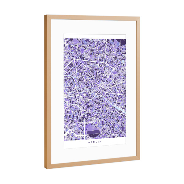 Poster mit Rahmen Kupfer "Berlin Germany City Map purple" artboxONE - Städte / Berlin,Reise,Ultraviolet,Kartografie