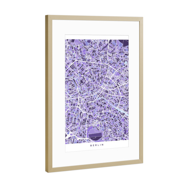 Poster mit Rahmen Gold "Berlin Germany City Map purple" artboxONE - Städte / Berlin,Reise,Ultraviolet,Kartografie