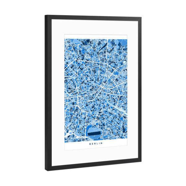 Poster mit Rahmen Schwarz (Metallic) "Berlin Germany City Map blue" artboxONE - Städte / Berlin,Reise,Kartografie