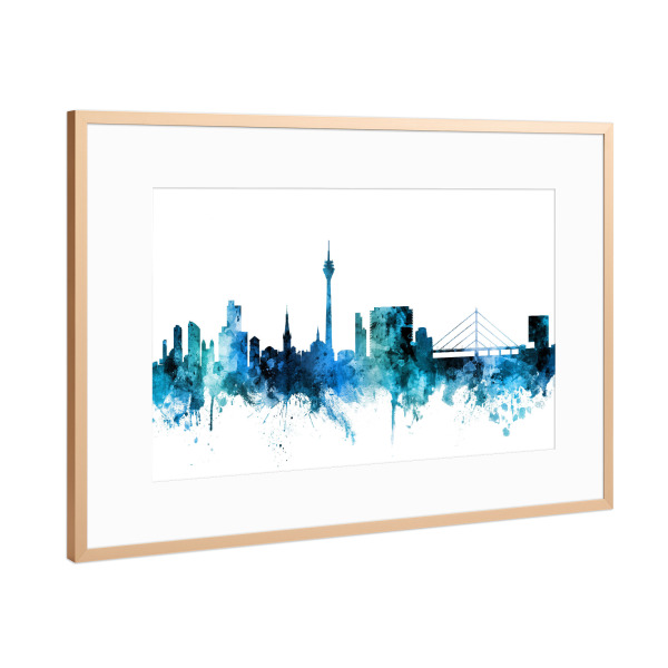 Poster mit Rahmen Kupfer "Düsseldorf Germany Skyline Blue" artboxONE - Städte,Reise,Städte / Düsseldorf