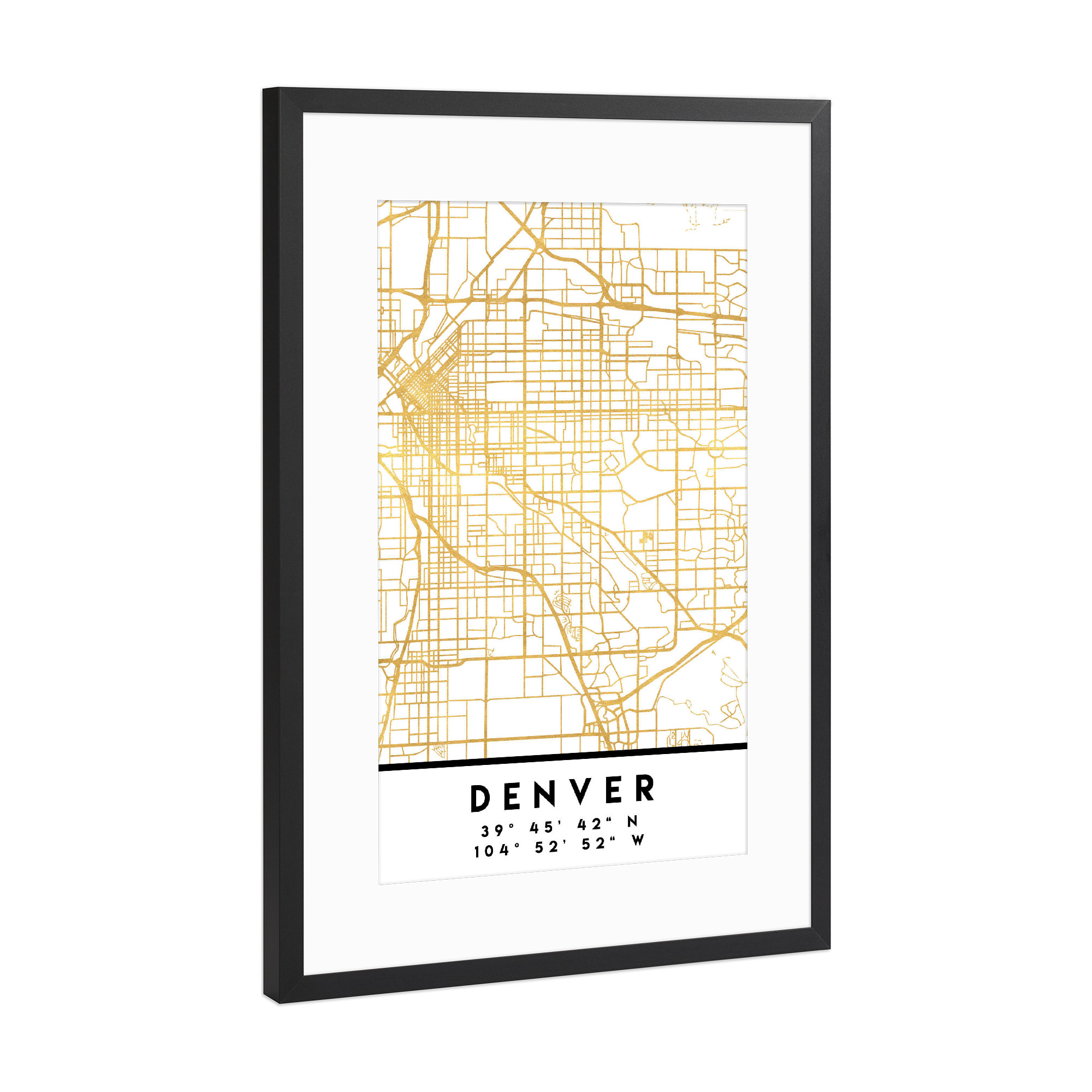 Poster mit Rahmen Schwarz (Metallic) "DENVER COLORADO STREET MAP ART" artboxONE - Städte,Reise,Kartografie