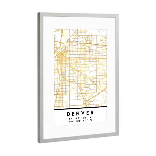 Poster mit Rahmen Silber "DENVER COLORADO STREET MAP ART" artboxONE - Städte,Reise,Kartografie