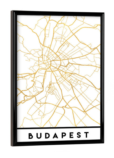 Poster mit schwarzem Rahmen "BUDAPEST HUNGARY STREET MAP ART" artboxONE - Städte,Reise,Städte / Budapest,Kartografie