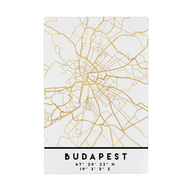 Metall Poster "BUDAPEST HUNGARY STREET MAP ART" artboxONE - Städte,Reise,Städte / Budapest,Kartografie