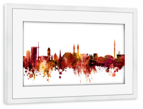 Poster mit Rahmen weiß "Bremen Germany Skyline Red" artboxONE - Städte,Reise,Städte / Weitere