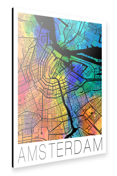 Alu-Dibond "Retro Map Amsterdam Color" 30x20 cm artboxONE
