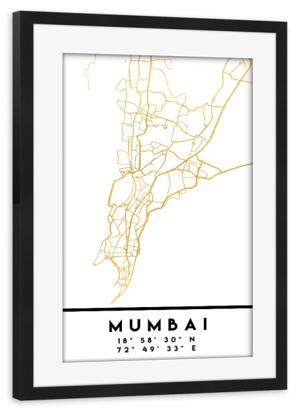 Poster mit Rahmen schwarz "MUMBAI INDIA STREET MAP ART" artboxONE - Städte,Reise,Kartografie