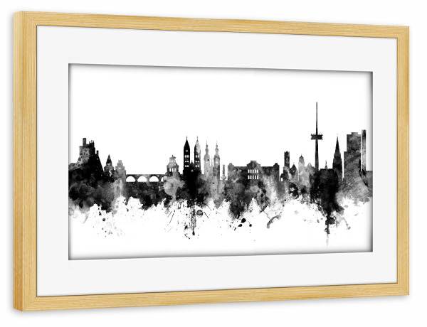 Poster mit Rahmen kiefer "Koblenz Germany Skyline BW" artboxONE - Städte,Reise,Schwarzweiß,Städte / Weitere