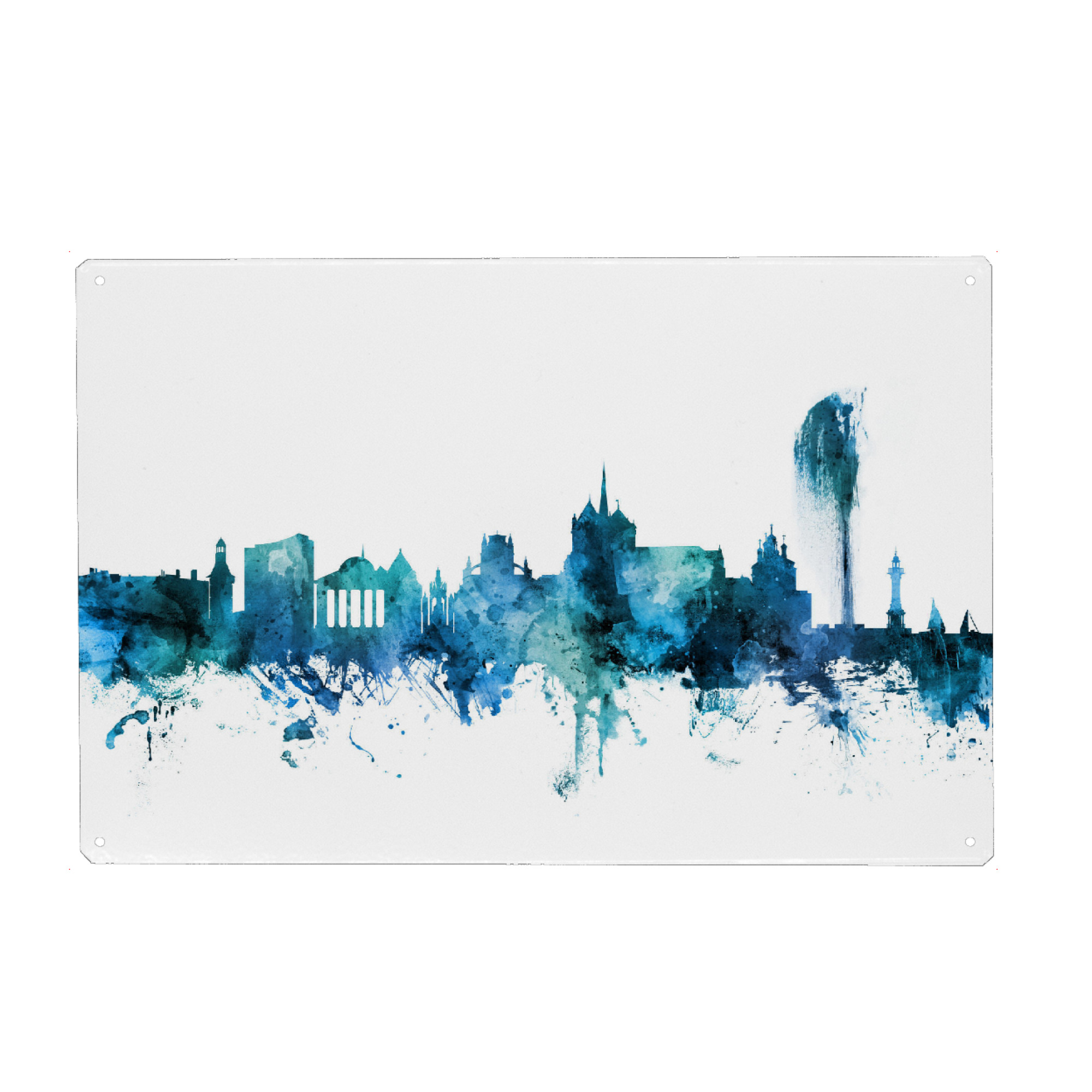 Metall Poster "Geneva Switzerland Skyline Blue" artboxONE - Städte,Reise