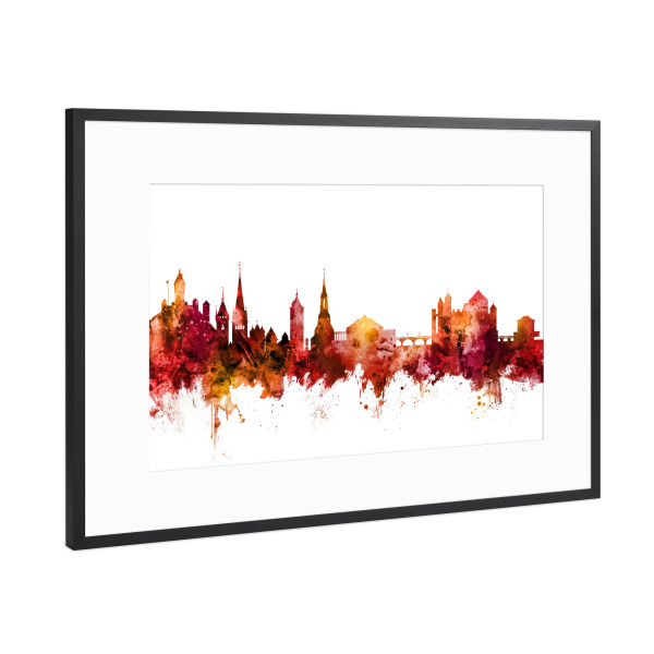 Poster mit Rahmen Schwarz (Metallic) "Schaffhausen Skyline red" artboxONE - Städte,Reise