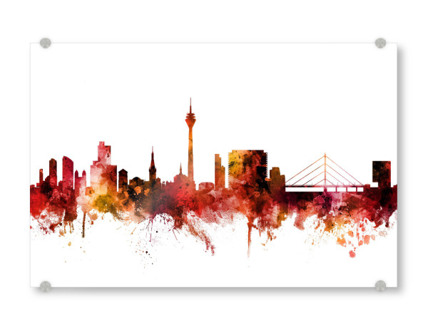 Acrylglasbild "Düsseldorf Germany Skyline red" artboxONE - Städte,Reise,Städte / Düsseldorf