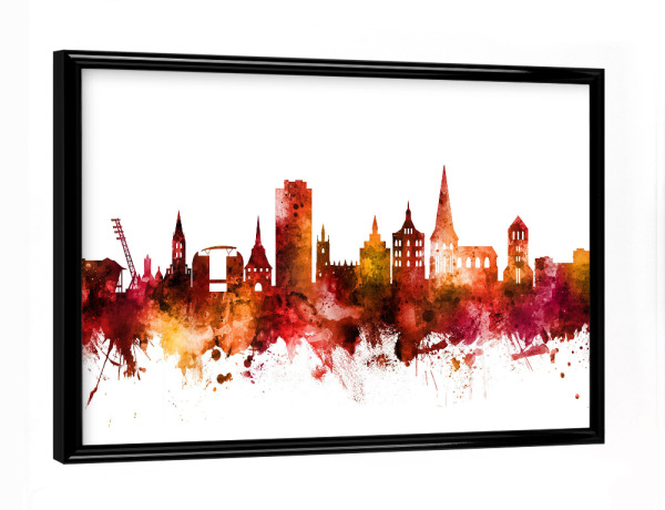 Poster mit schwarzem Rahmen "Rostock Germany Skyline Red" artboxONE - Städte,Reise,Städte / Weitere