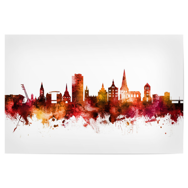 Poster "Rostock Germany Skyline Red" artboxONE - Städte,Reise,Städte / Weitere