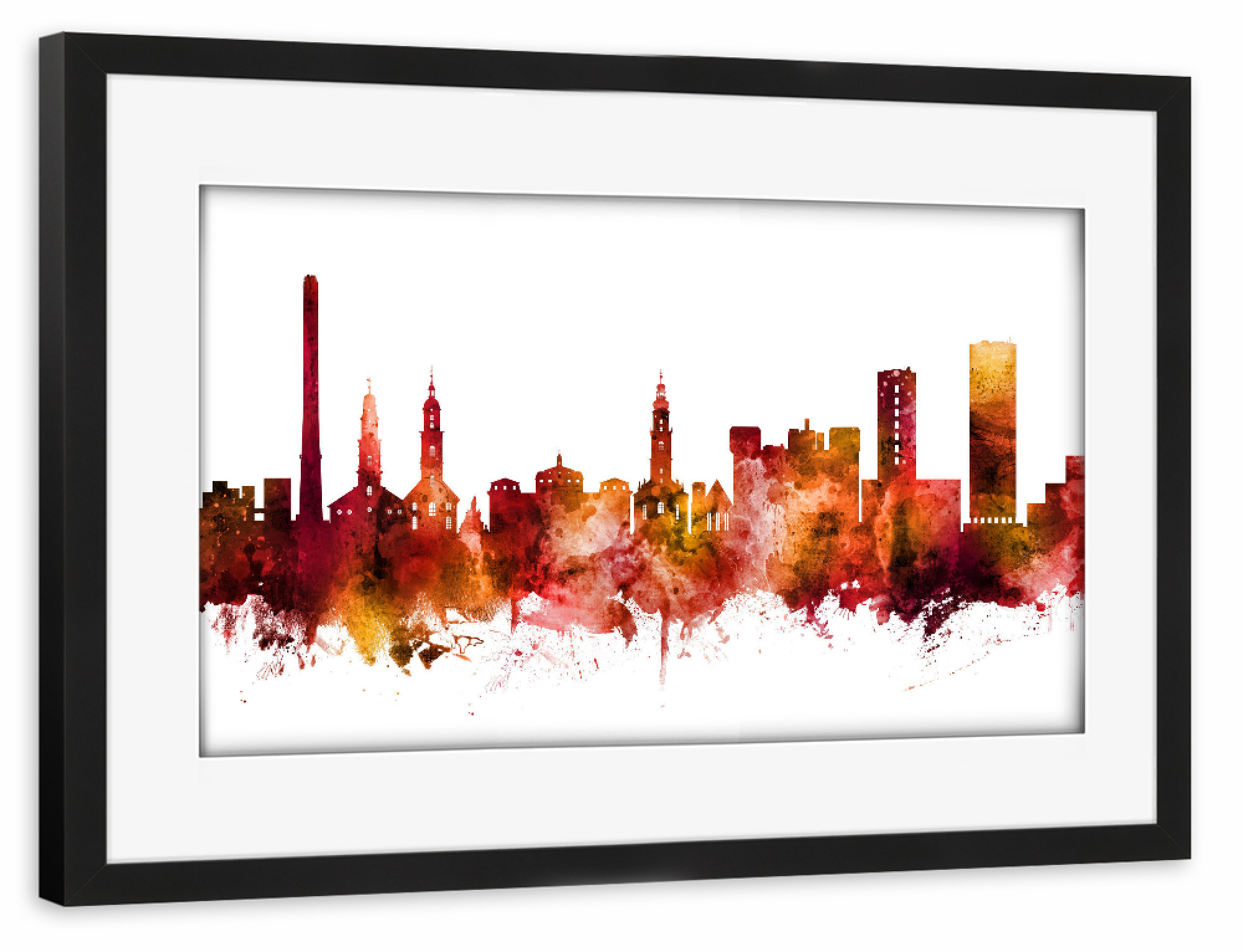 Poster mit Rahmen schwarz "Erlangen Germany Skyline Red" artboxONE - Städte,Reise,Städte / Weitere