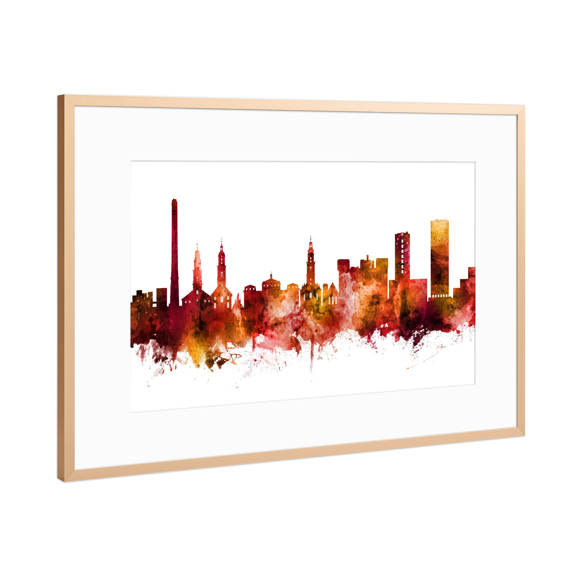 Poster mit Rahmen Kupfer "Erlangen Germany Skyline Red" artboxONE - Städte,Reise,Städte / Weitere