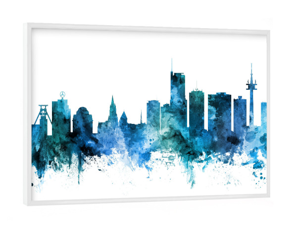 Poster mit weißem Rahmen "Essen Germany Skyline Blue" artboxONE - Städte,Reise,Städte / Weitere